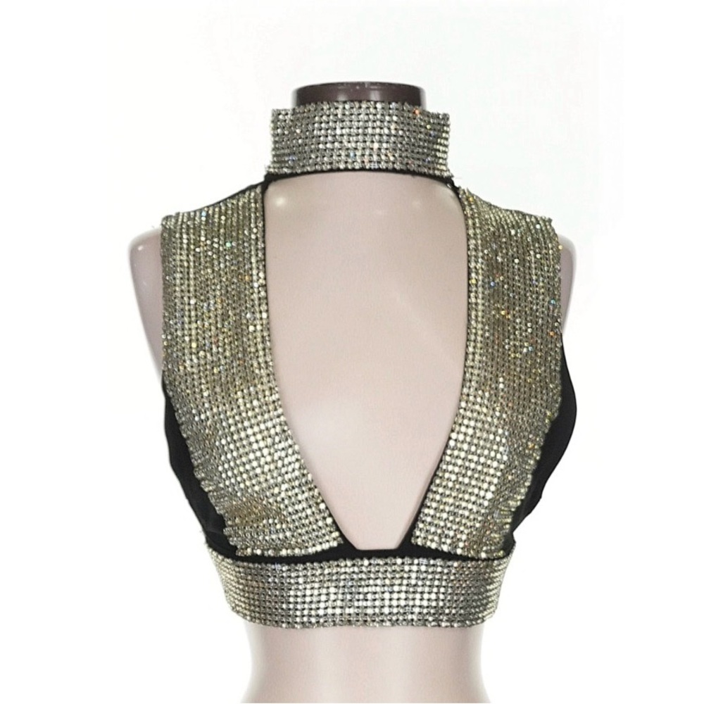 AKIRA Sexy Black and Silver Halter Top. size s